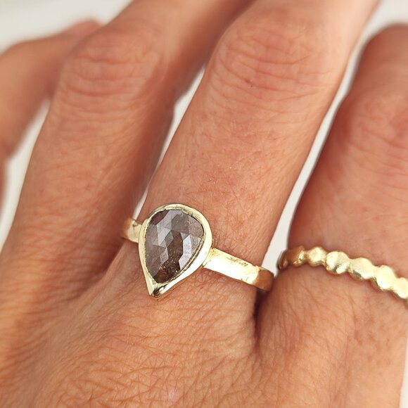 Engagement ring. 14k Yellow gold ring with 1.3ct Brown-gray color diamond. - Picture 8 of 17